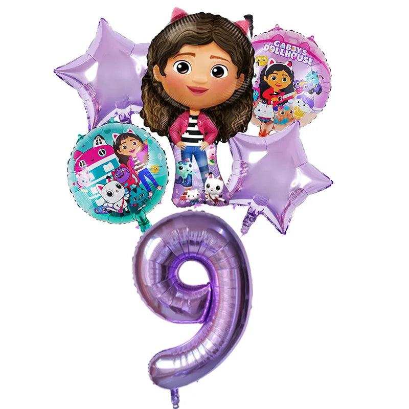 6pcs Gabby DollHouse Balloons Set Cartoon Girls Birthday Party Decoration Supplies Baby Shower Helium Globos