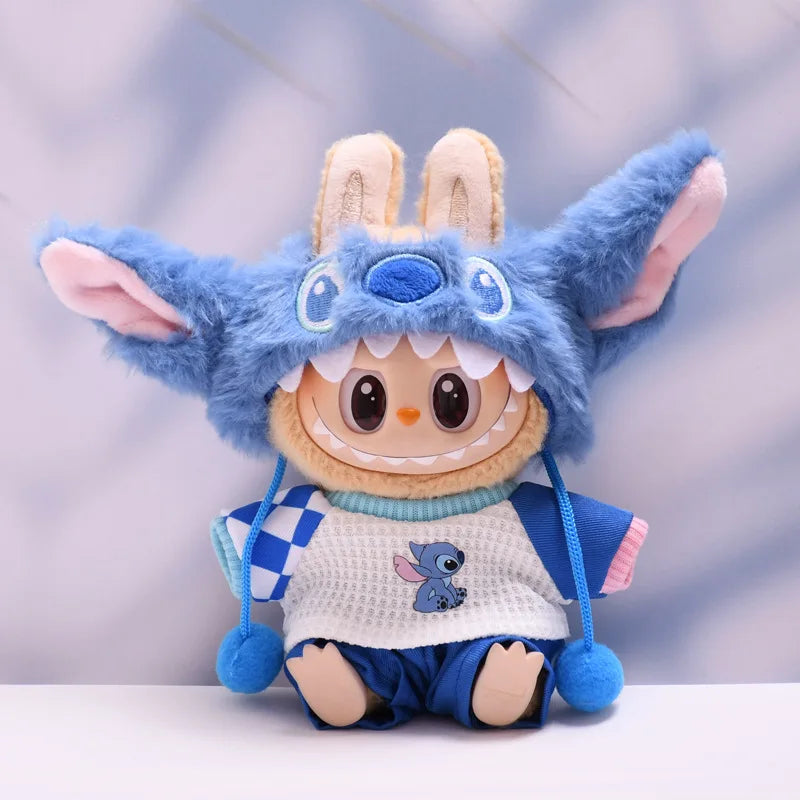for 17cm Labubu Doll Clothes Fashion Clothes Plush Stitch Set Doll Clothes Cute Cartoon Sets Dolls Accessories Gifts