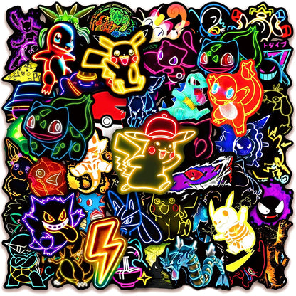 10/30/50pcs Cool Anime Neon Pokemon Stickers Pikachu Cartoon Decals for Kids Toy Waterproof DIY Phone Skateboard Cute Sticker