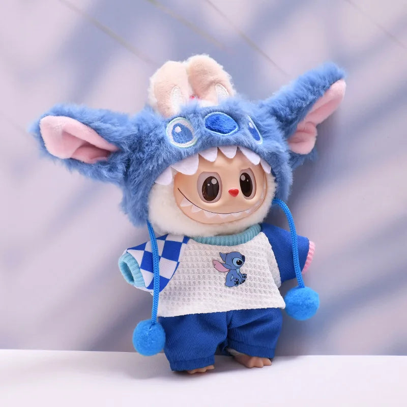 for 17cm Labubu Doll Clothes Fashion Clothes Plush Stitch Set Doll Clothes Cute Cartoon Sets Dolls Accessories Gifts
