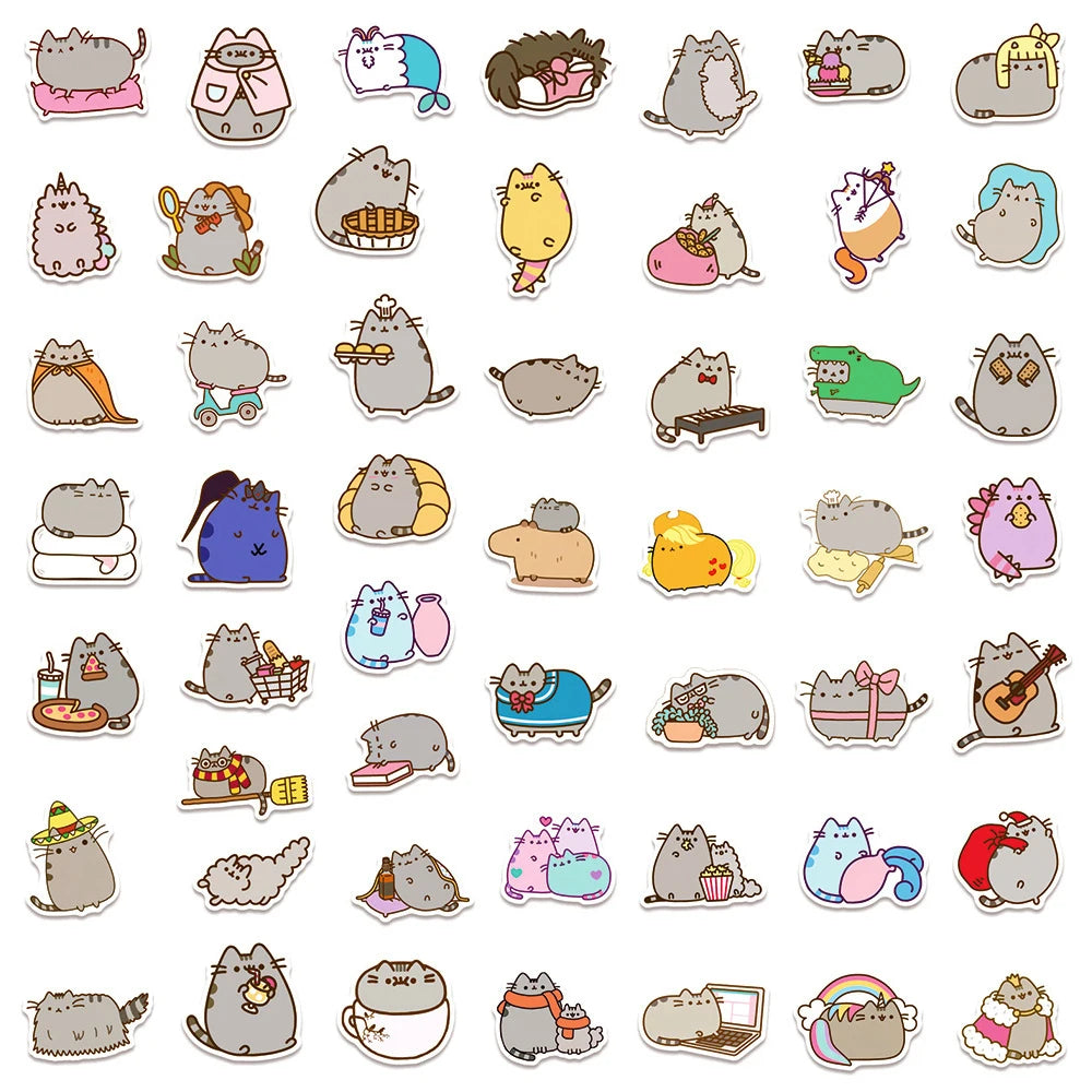 50PCS Cute Kawaii Chunky Cat Stickers Aesthetic Decals DIY Stationery Scrapbook Phone Diary Graffiti Waterproof Cute Sticker Toy