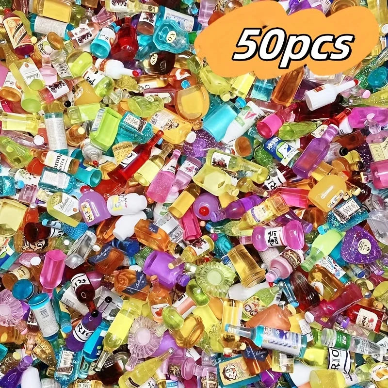 50 pieces of mini drink bottle doll house decoration, DIY mobile phone case wine bottle doll house decoration
