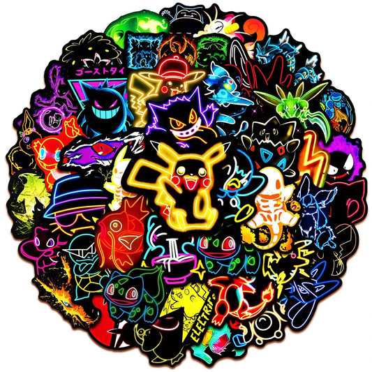 10/30/50pcs Cool Anime Neon Pokemon Stickers Pikachu Cartoon Decals for Kids Toy Waterproof DIY Phone Skateboard Cute Sticker