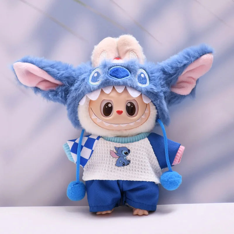 for 17cm Labubu Doll Clothes Fashion Clothes Plush Stitch Set Doll Clothes Cute Cartoon Sets Dolls Accessories Gifts
