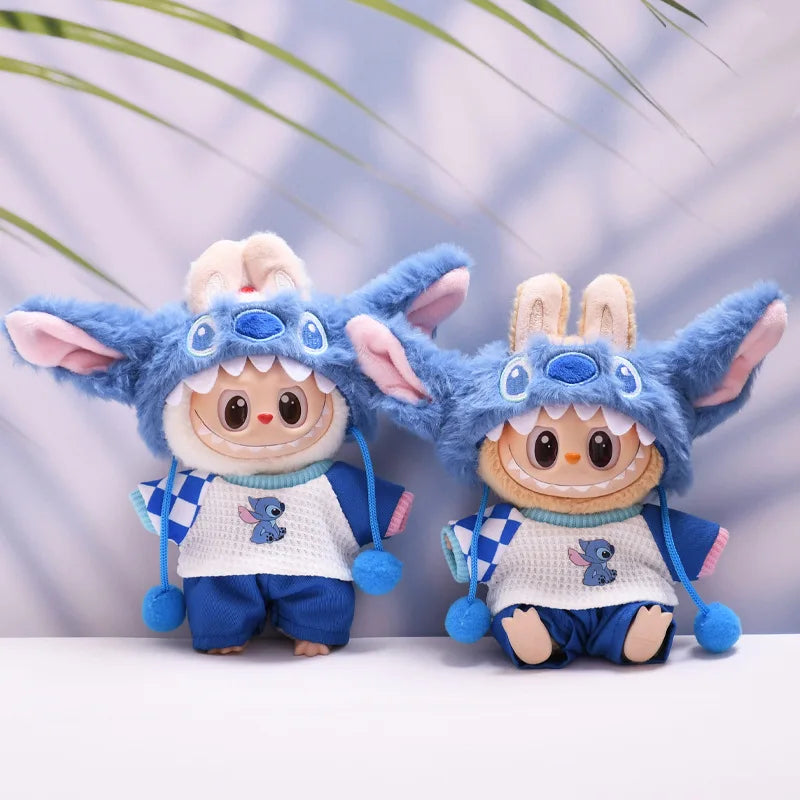 for 17cm Labubu Doll Clothes Fashion Clothes Plush Stitch Set Doll Clothes Cute Cartoon Sets Dolls Accessories Gifts