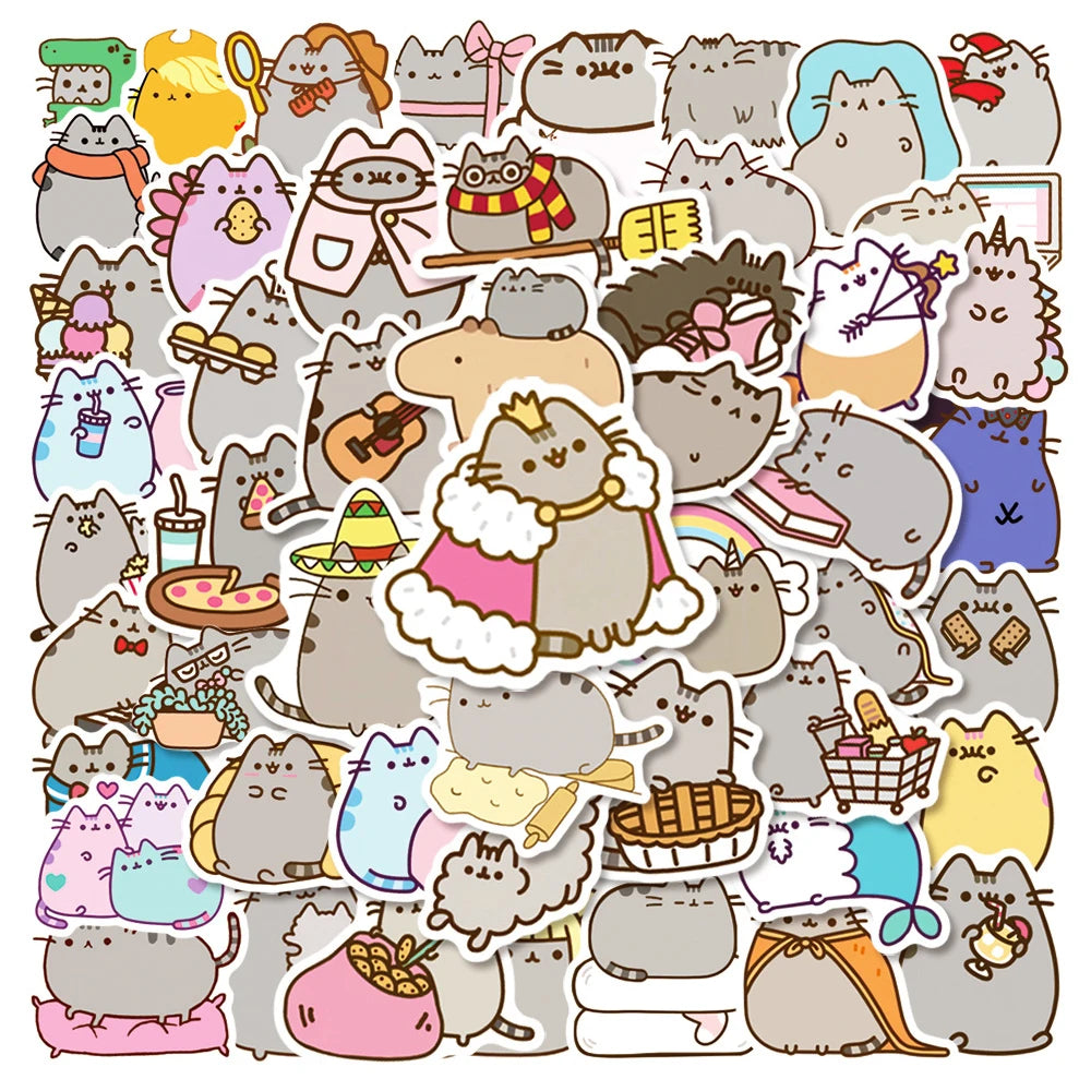 50PCS Cute Kawaii Chunky Cat Stickers Aesthetic Decals DIY Stationery Scrapbook Phone Diary Graffiti Waterproof Cute Sticker Toy